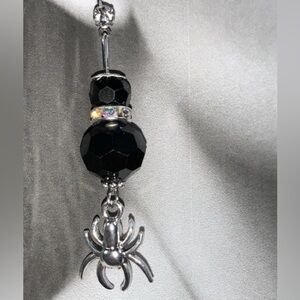 Handcrafted Black Beaded Dangle Halloween Themed Earrings Spider Pendant